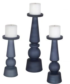 Candle Holders & Hurricanes Uttermost Cassiopeia Blue Glass Candleholders, S/3