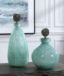 Uttermost Mellita Aqua Glass Bottles, S/2 DECOR