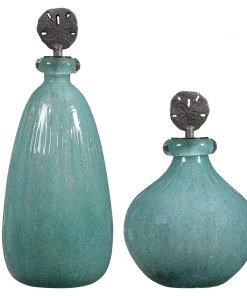 Uttermost Mellita Aqua Glass Bottles, S/2 DECOR
