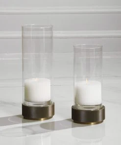 Uttermost Sandringham Brushed Brass Candleholders, S/2 Candle Holders & Hurricanes