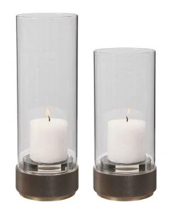 Uttermost Sandringham Brushed Brass Candleholders, S/2 Candle Holders & Hurricanes