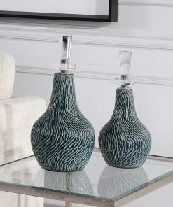 DECOR Uttermost Almera Dark Teal Bottles, S/2