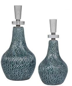 DECOR Uttermost Almera Dark Teal Bottles, S/2