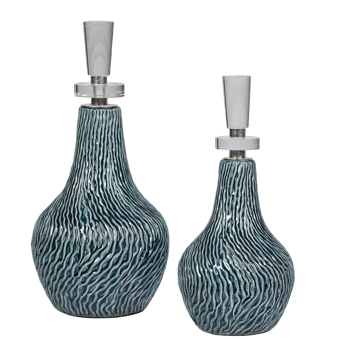 DECOR Uttermost Almera Dark Teal Bottles, S/2 3 DECOR Uttermost Almera Dark Teal Bottles, S/2
