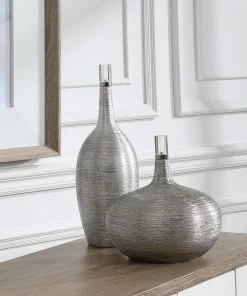 Uttermost Gatsby Silver Ribbed Bottles, S/2