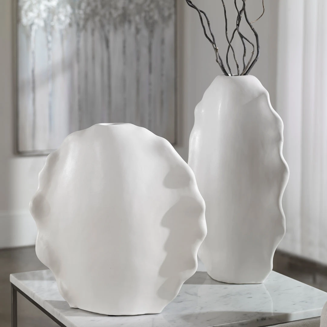 Uttermost Ruffled Feathers Modern White Vases, S/2 4 Uttermost Ruffled Feathers Modern White Vases, S/2