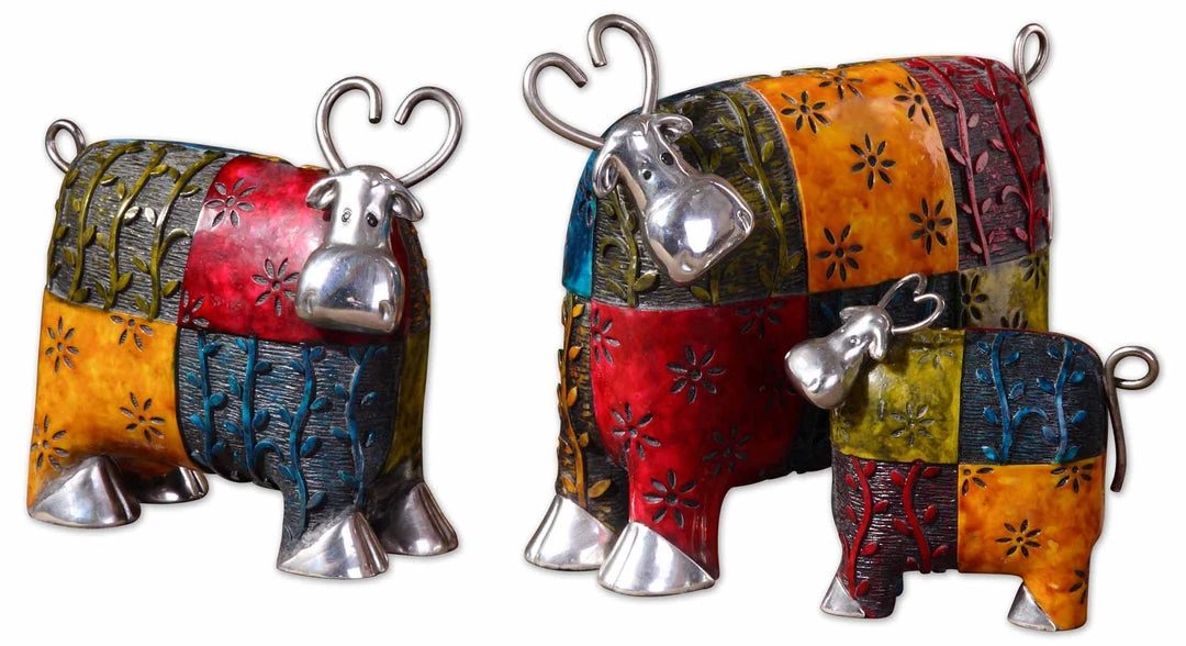 Uttermost Colorful Cows Metal Figurines, Set/3 3 Uttermost Colorful Cows Metal Figurines, Set/3