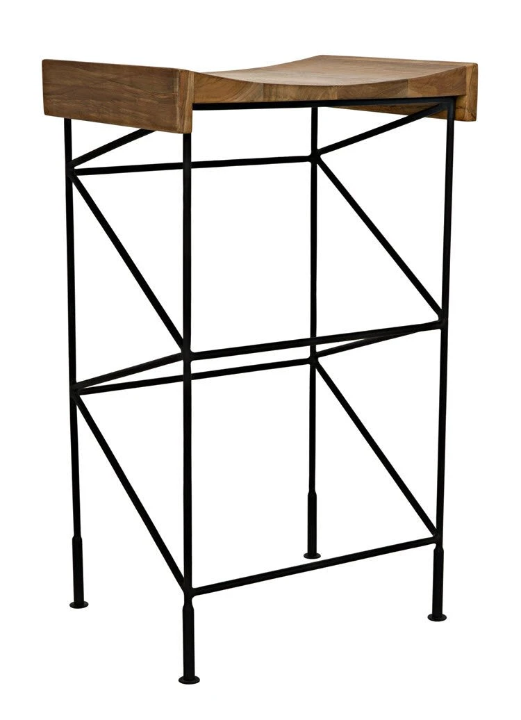 Bar & Counter Stools Noir Bridge Bar Stool, Teak Seat With Metal 3 Bar & Counter Stools Noir Bridge Bar Stool, Teak Seat With Metal