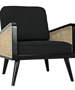 LIVING ROOM Noir Edward Chair, Charcoal Black With Caning
