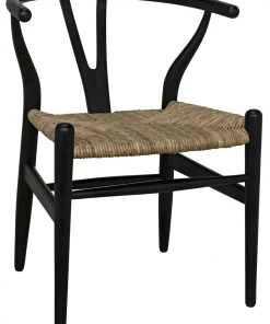 DINING ROOM Noir Zola Chair With Rush Seat, Charcoal Black