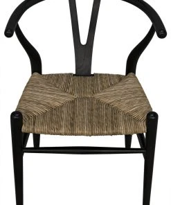 DINING ROOM Noir Zola Chair With Rush Seat, Charcoal Black