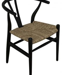 DINING ROOM Noir Zola Chair With Rush Seat, Charcoal Black
