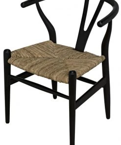 DINING ROOM Noir Zola Chair With Rush Seat, Charcoal Black