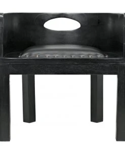 LIVING ROOM Noir Latour Chair With Leather, Charcoal Black