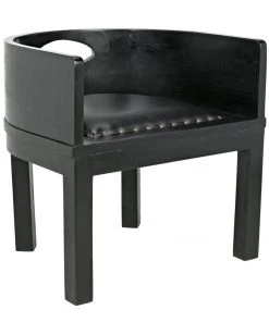 LIVING ROOM Noir Latour Chair With Leather, Charcoal Black