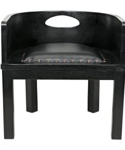 LIVING ROOM Noir Latour Chair With Leather, Charcoal Black