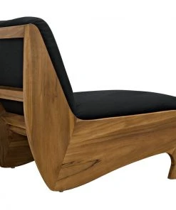 LIVING ROOM Noir Portofino Chaise, Teak With Black Cotton