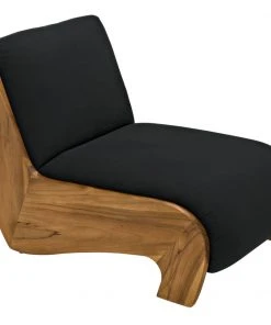 LIVING ROOM Noir Portofino Chaise, Teak With Black Cotton