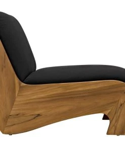 LIVING ROOM Noir Portofino Chaise, Teak With Black Cotton