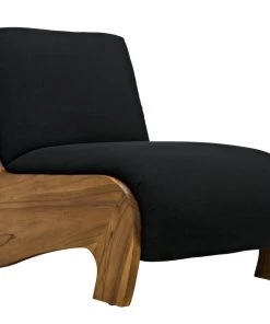 LIVING ROOM Noir Portofino Chaise, Teak With Black Cotton
