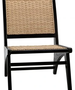 Noir Mona Chair With Rattan Core, Charcoal Black
