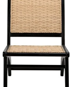 Noir Mona Chair With Rattan Core, Charcoal Black
