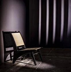 Noir Mona Chair With Rattan Core, Charcoal Black