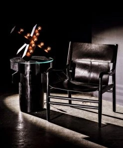 LIVING ROOM Noir Clancy Chair With Leather, Charcoal Black