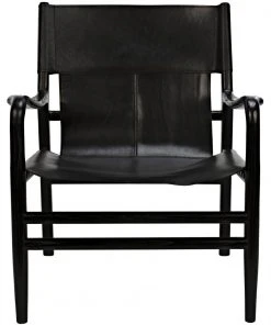LIVING ROOM Noir Clancy Chair With Leather, Charcoal Black