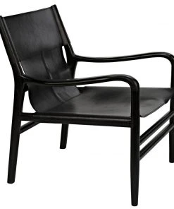 LIVING ROOM Noir Clancy Chair With Leather, Charcoal Black