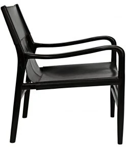 LIVING ROOM Noir Clancy Chair With Leather, Charcoal Black