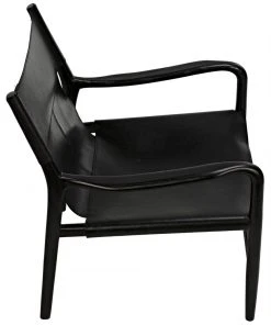 LIVING ROOM Noir Clancy Chair With Leather, Charcoal Black