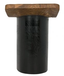 Noir Corum Stool, Teak And Charcoal Black Benches, Ottomans & Poufs