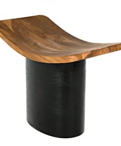 Noir Corum Stool, Teak And Charcoal Black Benches, Ottomans & Poufs