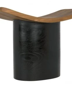 Noir Corum Stool, Teak And Charcoal Black Benches, Ottomans & Poufs