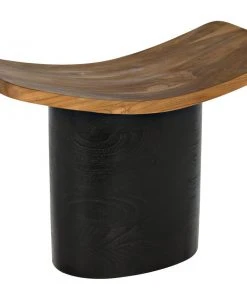 Noir Corum Stool, Teak And Charcoal Black Benches, Ottomans & Poufs