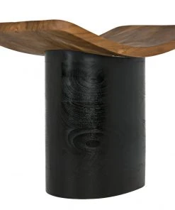 Noir Corum Stool, Teak And Charcoal Black Benches, Ottomans & Poufs
