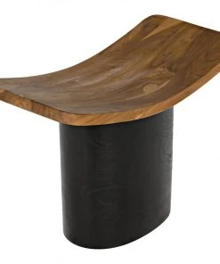 Noir Corum Stool, Teak And Charcoal Black Benches, Ottomans & Poufs