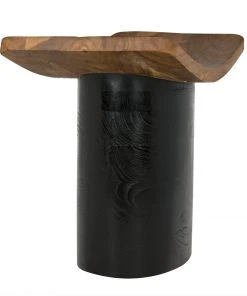Noir Corum Stool, Teak And Charcoal Black Benches, Ottomans & Poufs