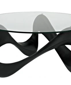 LIVING ROOM Noir Orion Coffee Table, Black Resin Cement With Glass