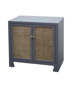 LIVING ROOM Worlds Away Cane Cabinet W. Brass Hardware In Grey Lacquer