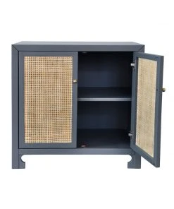 LIVING ROOM Worlds Away Cane Cabinet W. Brass Hardware In Grey Lacquer