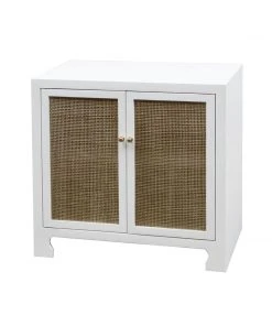 LIVING ROOM Worlds Away Cane Cabinet W. Brass Hardware In Wh Lacquer