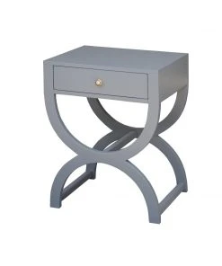 Worlds Away One Drawer Side Table In Grey Lacquer Side & End Tables