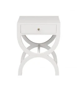 Worlds Away One Drawer Side Table In White Lacquer