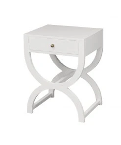 Worlds Away One Drawer Side Table In White Lacquer