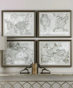 Wall Art Uttermost World Maps Framed Prints S/4