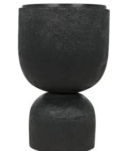 Noir Large Kudoro Side Table With Black Marble Top, Black Burnt Side & End Tables