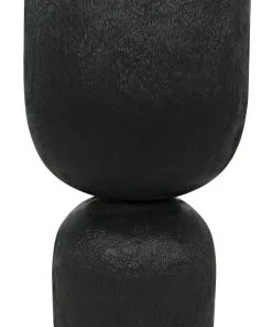 Noir Large Kudoro Side Table With Black Marble Top, Black Burnt Side & End Tables