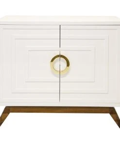 LIVING ROOM Worlds Away White Lacquer 2 Door Cabinet W Brass Hardware